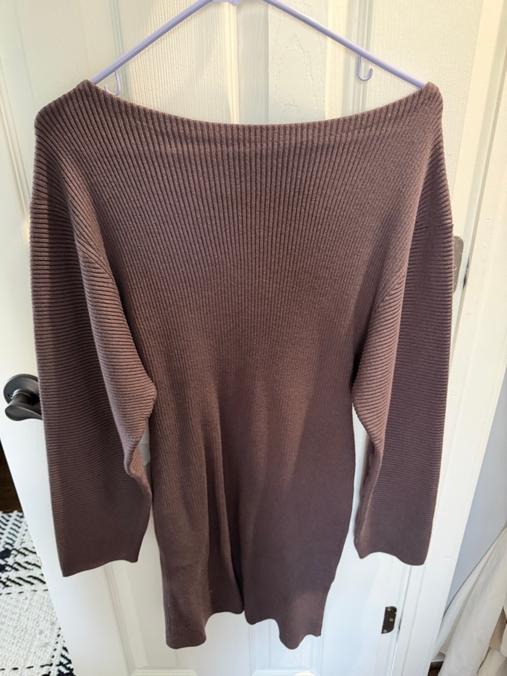 H&M Off-the-Shoulder Ribbed Sweater Dress - Mauve Brown